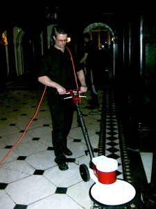 Cleaning marble floors at Crewe hall  in Cheshire