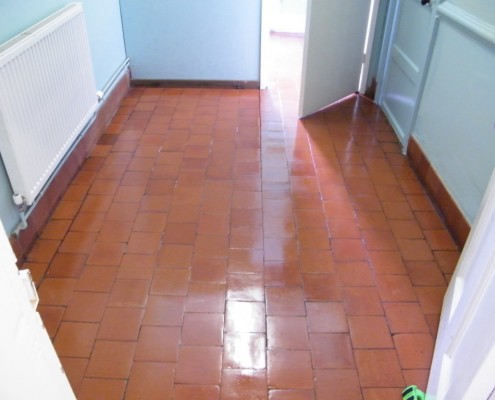 Cloakroom quarry tile after cleaning and sealing