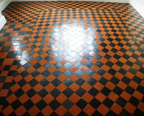 Quarry tile floor after cleaning and sealing