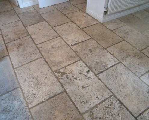 Travertine Kitchen floor before cleaning