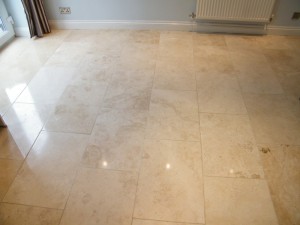 Limestone kitchen floor after clean and polish