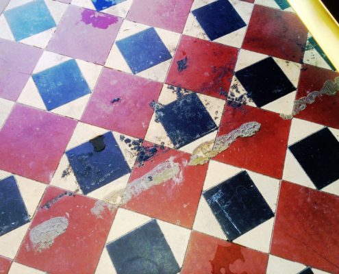 Victorian Minton Tile Floor Before Cleaning