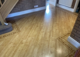 Amtico floor after cleaning, stripping and dressing in Northop Hall, North Wales