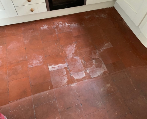 Before Quarry Tile Floor Cleaning and Removal of Efflorescence Lower Quinton, Stratford upon Avon