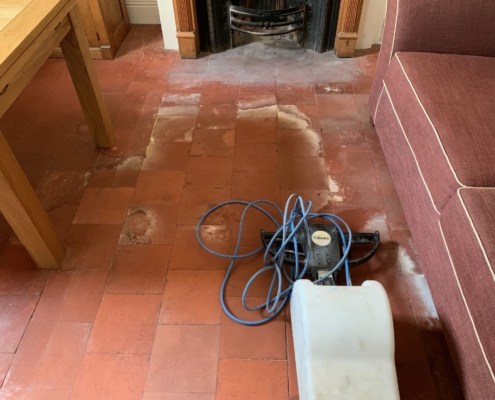 Before Quarry Tile Floor Cleaning and Removal of Efflorescence Lower Quinton, Stratford upon Avon 2