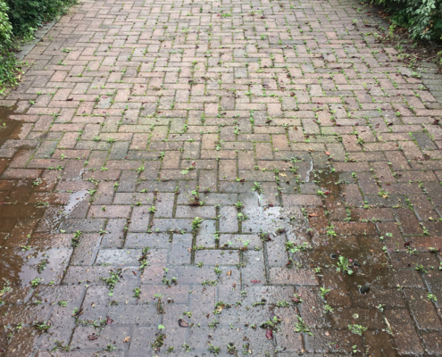 Block paved driveway before cleaning in Allostock Nr Knutsford Cheshire