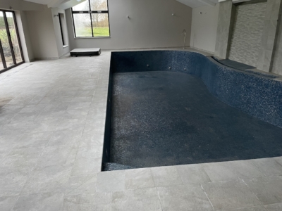 Glass Mosaic to internal pool and textured porcelain to pool surround cleaning and sealing - before