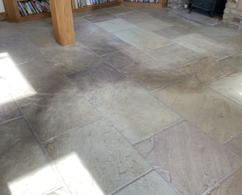 Indian stone floor before cleaning and sealing in Eccleshall, Staffordshire
