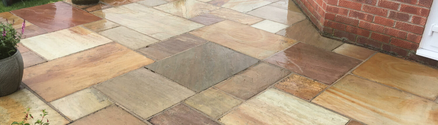 Indian stone patio in Holmes Chapel, Cheshire after cleaning