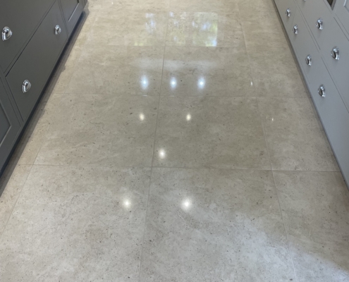 Limestone floor after cleaning, honing and polishing in Poynton, Cheshire