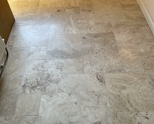 Limestone floor after cleaning, honing and sealing in High Peak, Hayfield, Derbyshire