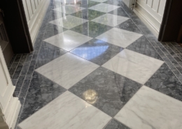 Marble hallway floor after cleaning and polishing in Bowden, Altrincham, Cheshire