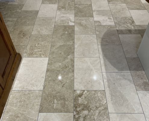 Polished Limestone floor after cleaning, honing, sealing and Polishing in Lymm Cheshire