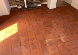 Quarry tiled floor after cleaning, stripping and sealing in Standon, Staffordshire