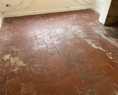 Quarry tiled floor before cleaning and sealing in Market Drayton, Shropshire