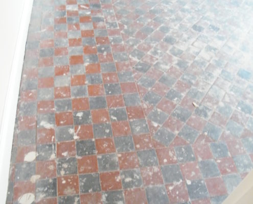 Quarry tile floor before cleaning and sealing