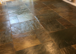 Slate floor cleaning, stripping and satin sealing in Baddington, Nantwich