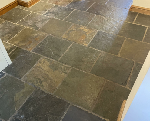 Slate floor before cleaning and sealing in Eccleshall, Staffordshire