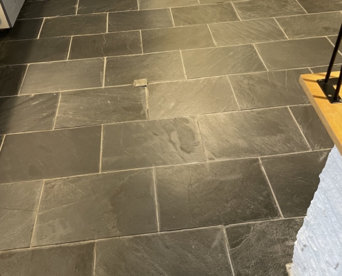 Slate floor before cleaning and sealing in Ormskirk, Lancashire 2