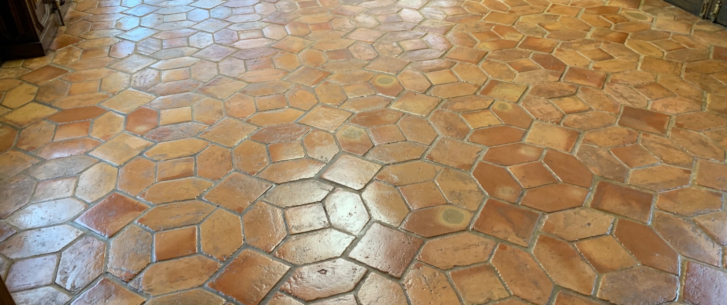 Terracotta tile cleaning & polishing in Inkberrow, Worcestershire, after