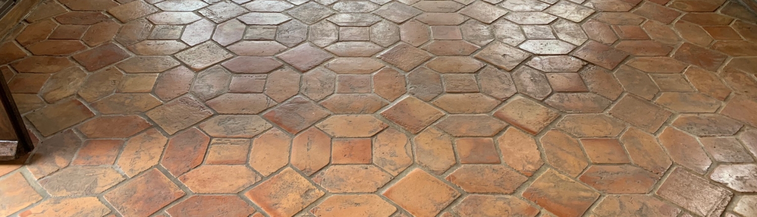 Terracotta tile cleaning & polishing in Inkberrow, Worcestershire, before