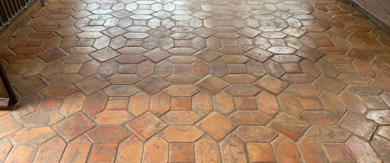 Terracotta tile cleaning & polishing in Inkberrow, Worcestershire, before