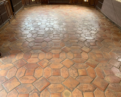 Terracotta tile cleaning & polishing in Inkberrow, Worcestershire, before