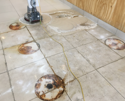 Textured Porcelain Floor cleaning in Liverpool restaurant before
