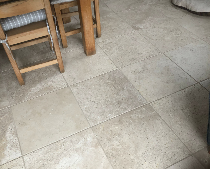 Travertine floor cleaning, filling and sealing in Clutton, Nr Broxton
