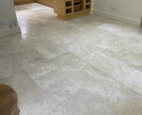 Travertine floor cleaned, filled and sealed in Biggin, near Buxton, Derbyshire - after
