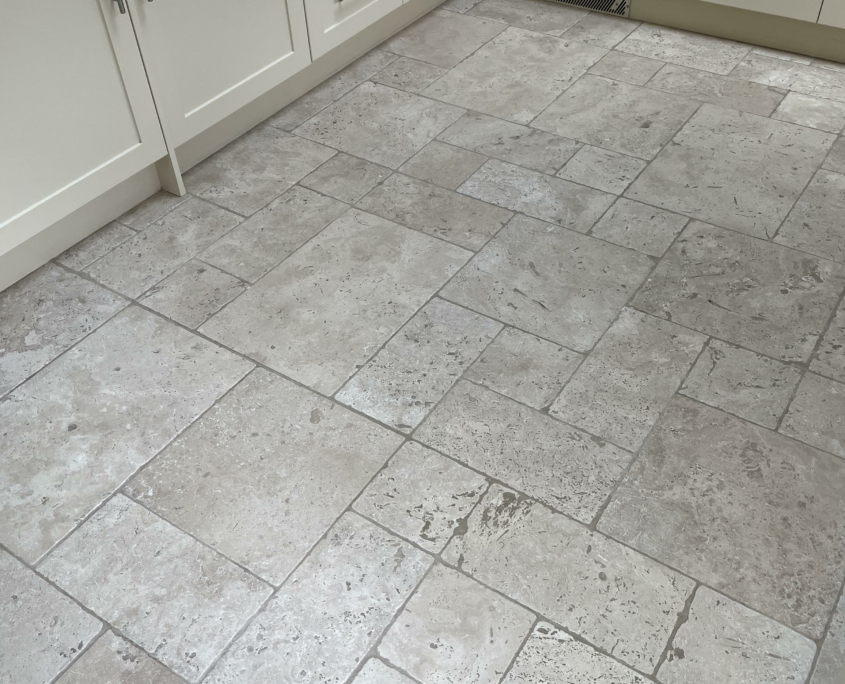 Travertine kitchen floor cleaning and sealing in Macclesfield, Cheshire