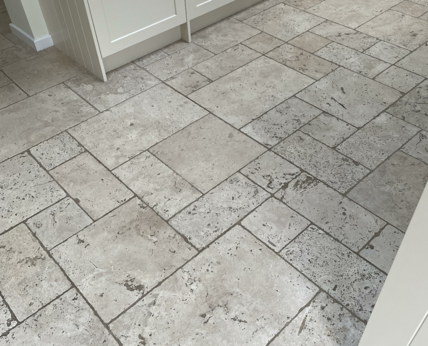 Travertine kitchen floor cleaning and sealing in Macclesfield, Cheshire