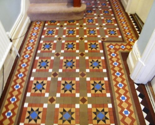 Victorian Minton Hall floor in Buxton Derbyshire after cleaning and sealing