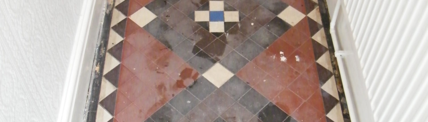 Victorian Minton Hall floor in Uttoxeter Staffordshire before cleaning