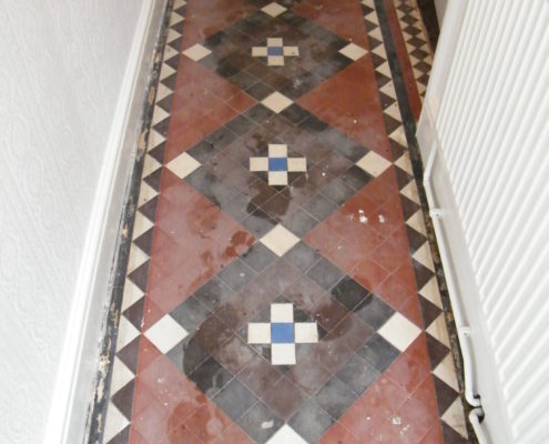 Victorian Minton Hall floor in Uttoxeter Staffordshire before cleaning