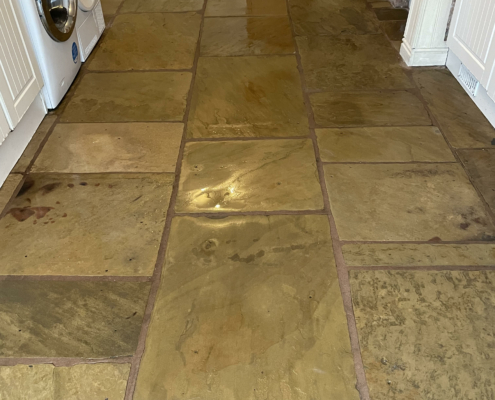 Yorkstone floor after cleaning and sealing in Southport