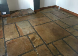 Yorkstone floor cleaning in Hayfield, High Peak, Derbyshire after cleaning and sealing