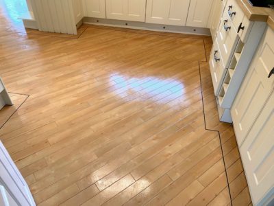 Amtico kitchen floor cleaning, stripping and polishing (dressing) in Droitwich, Worcestershire, after