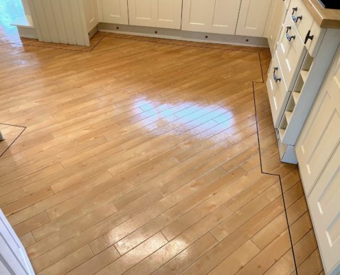Amtico kitchen floor cleaning, stripping and polishing (dressing) in Droitwich, Worcestershire, after