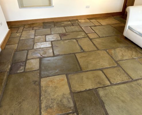 Flagstone floors deep cleaned and sealed in Hayfield, High Peak, Derbyshire, after1