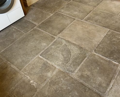Flagstone floors deep cleaned and sealed in Hayfield, High Peak, Derbyshire, before1