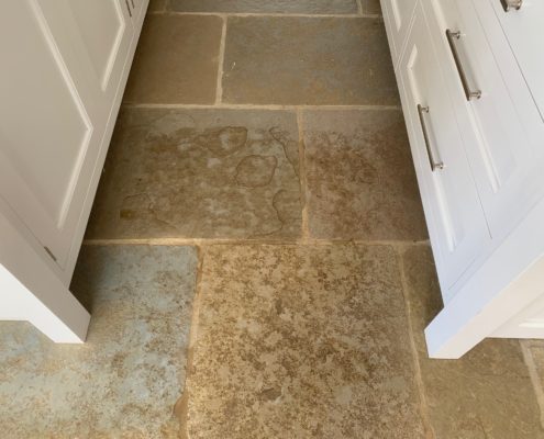 Limestone floor cleaning, honing and sealing in Leamington Spa, Warwickshire, before-2