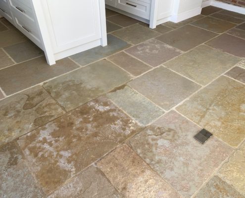 Limestone floor cleaning, honing and sealing in Leamington Spa, Warwickshire, before-3
