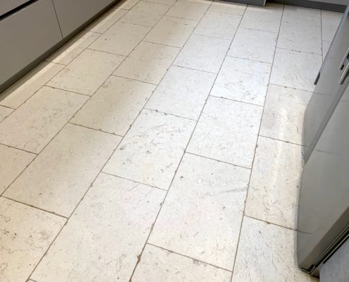 Limestone kitchen floor cleaning, honing & sealing in Stourbridge, West Midlands, after1