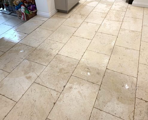 Limestone kitchen floor cleaning, honing & sealing in Stourbridge, West Midlands, before2