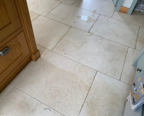 Limestone kitchen floor deep cleaning, honing & sealing in Clifford Chambers, Stratford upon Avon, Warwickshire, before1