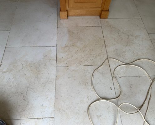 Limestone kitchen floor deep cleaning, honing & sealing in Clifford Chambers, Stratford upon Avon, Warwickshire, before2