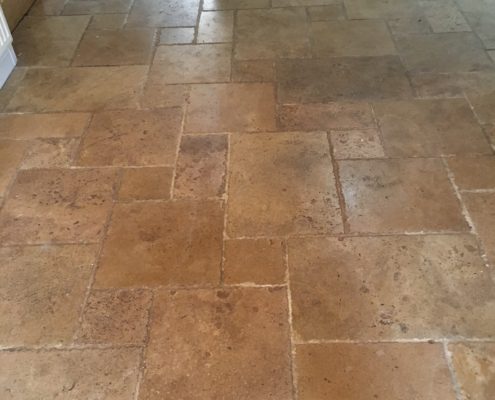 Natural stone floor deep cleaned, honed and sealed in Brewood, Wheaton Aston, Staffordshire, before1