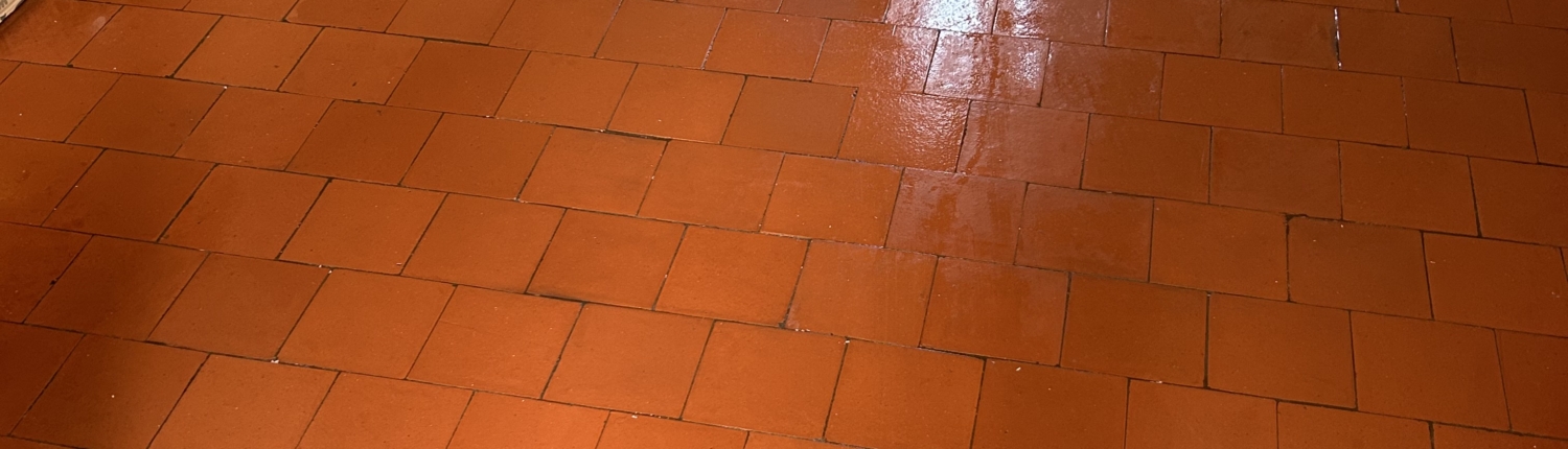 Quarry tiled floors deep cleaned, stripped and sealed/colour enhanced in Great Haywood, Staffordshire, after