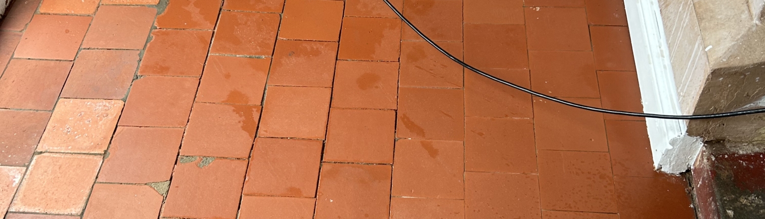 Quarry tiled floors deep cleaned, stripped and sealed/colour enhanced in Great Haywood, Staffordshire, after